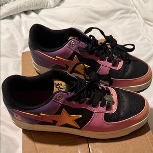 Bape Sneakers - Black, Pink, and Yellow 8.5 M, 10.5 F